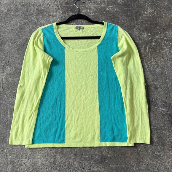 Horny Toad Linen Sweater Womens M Yellow Green Knit Lightweight Colorblock - Picture 1 of 9